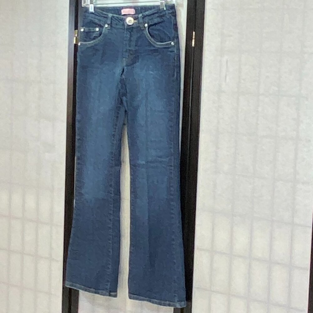 Levi's Low Rise Flared Jeweled Adjustable Waist Denim Jeans Medium Wash 14 Girl - Picture 4 of 14